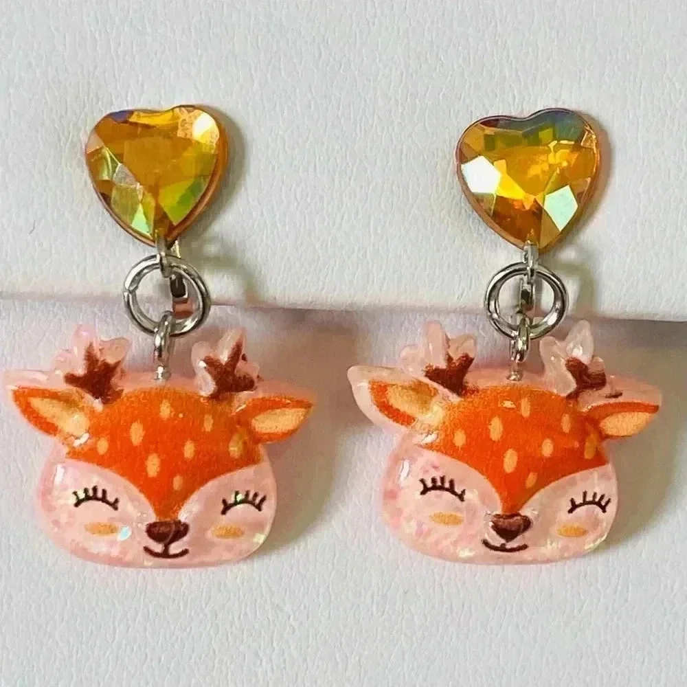 5 Pairs Kids Clip On Fawn Deer Rainbow Unicorn Seashell Butterfly